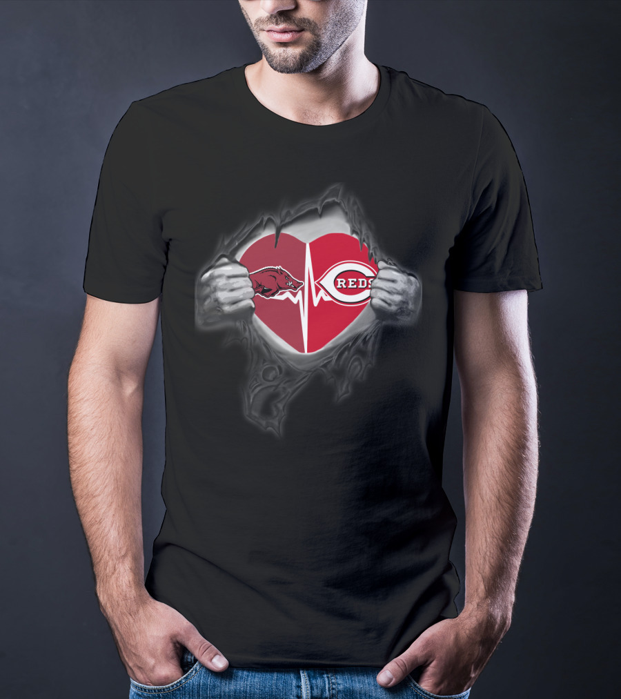 Arkansas Razorbacks Cincinnati Reds Heartbeat T-Shirt