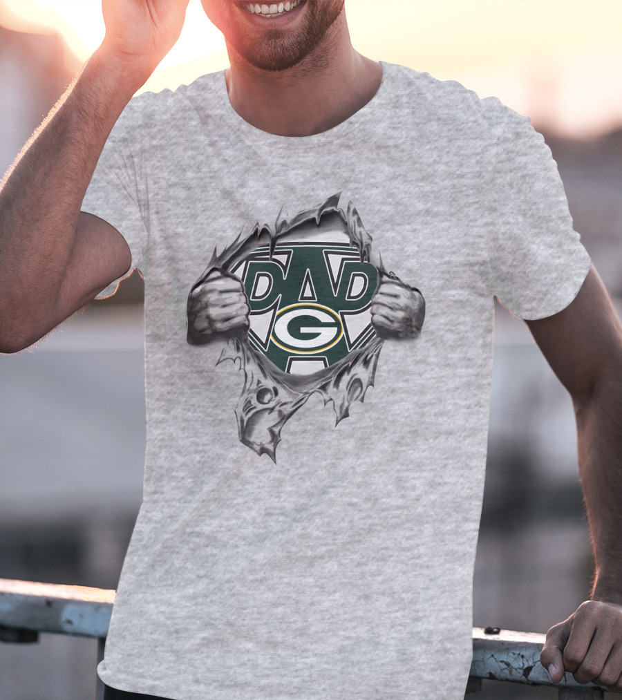 Super Dad Green Bay Packers Logo Tear Reveal T-Shirt