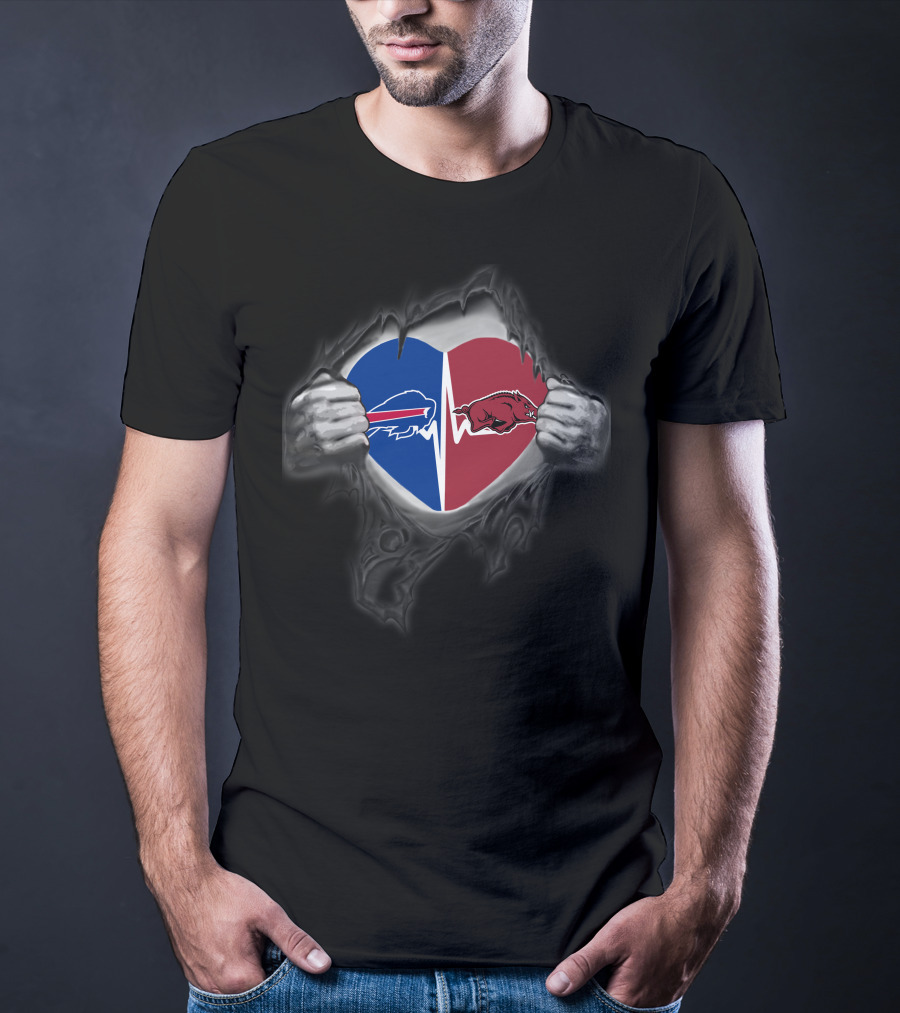 Buffalo Bills Arkansas Razorbacks Heartbeat Heart Logo Fusion T-Shirt