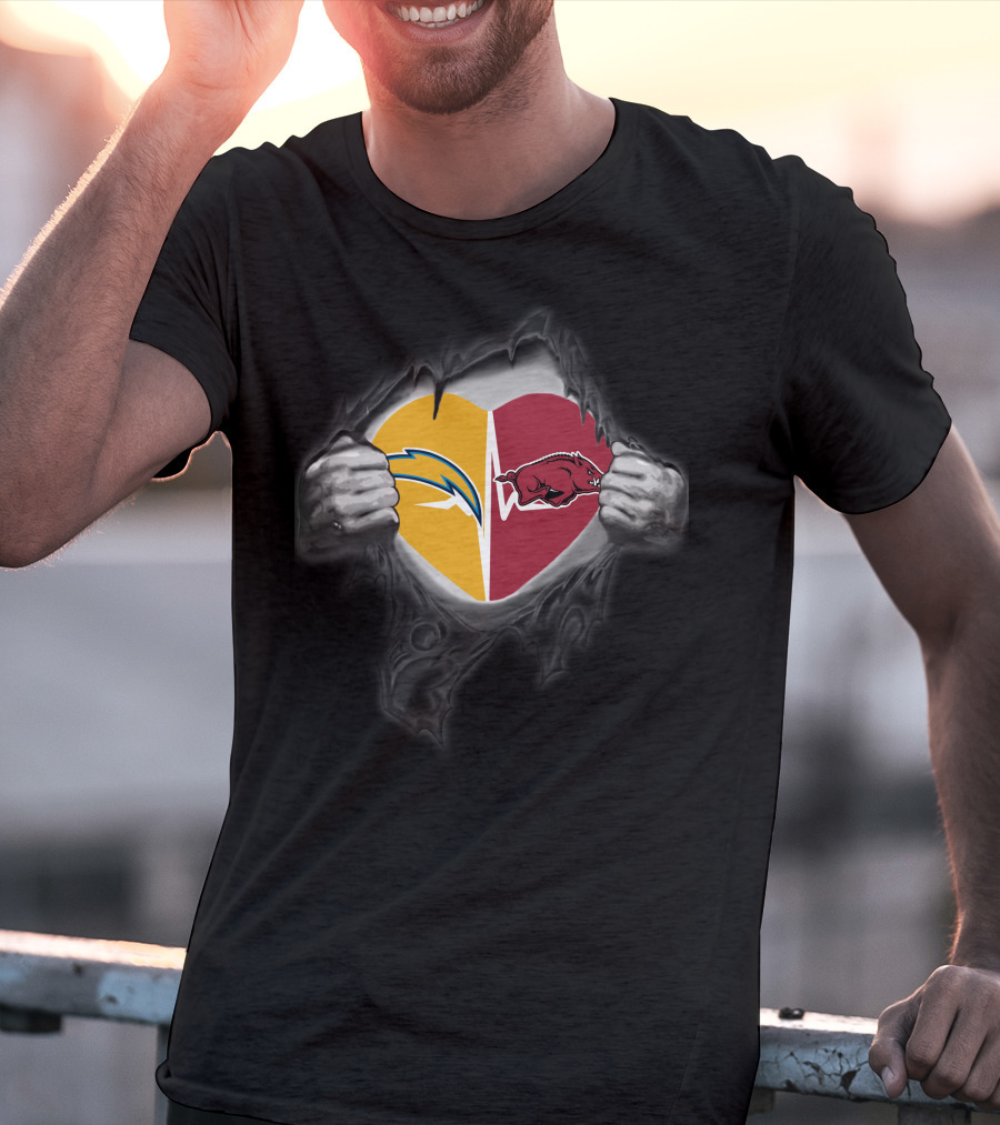 Los Angeles Chargers Arkansas Razorbacks Heart T-Shirt