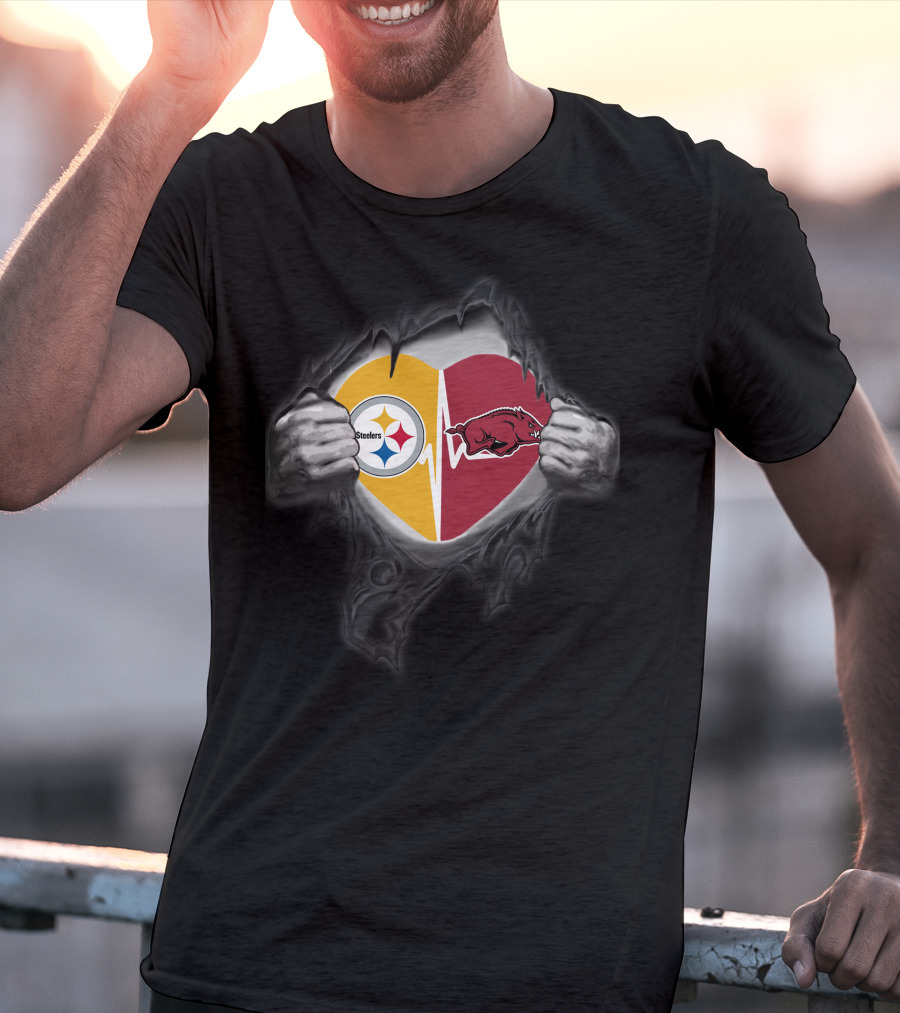 Pittsburgh Steelers Arkansas Razorbacks Heartbeat Logo Fusion T-Shirt