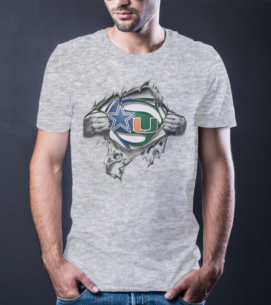 Dallas Cowboys Miami Hurricanes Superman Logo Fusion T-Shirt