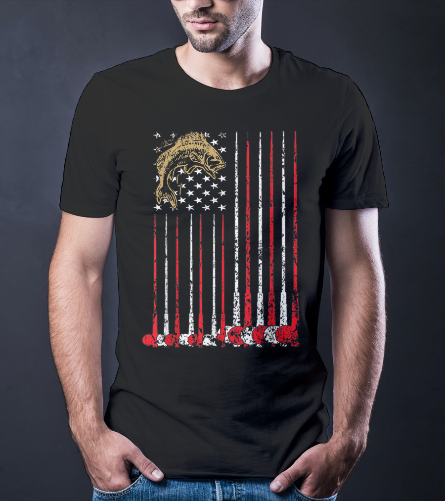 American Flag Fishing Bass With Independence Day T-Shirt