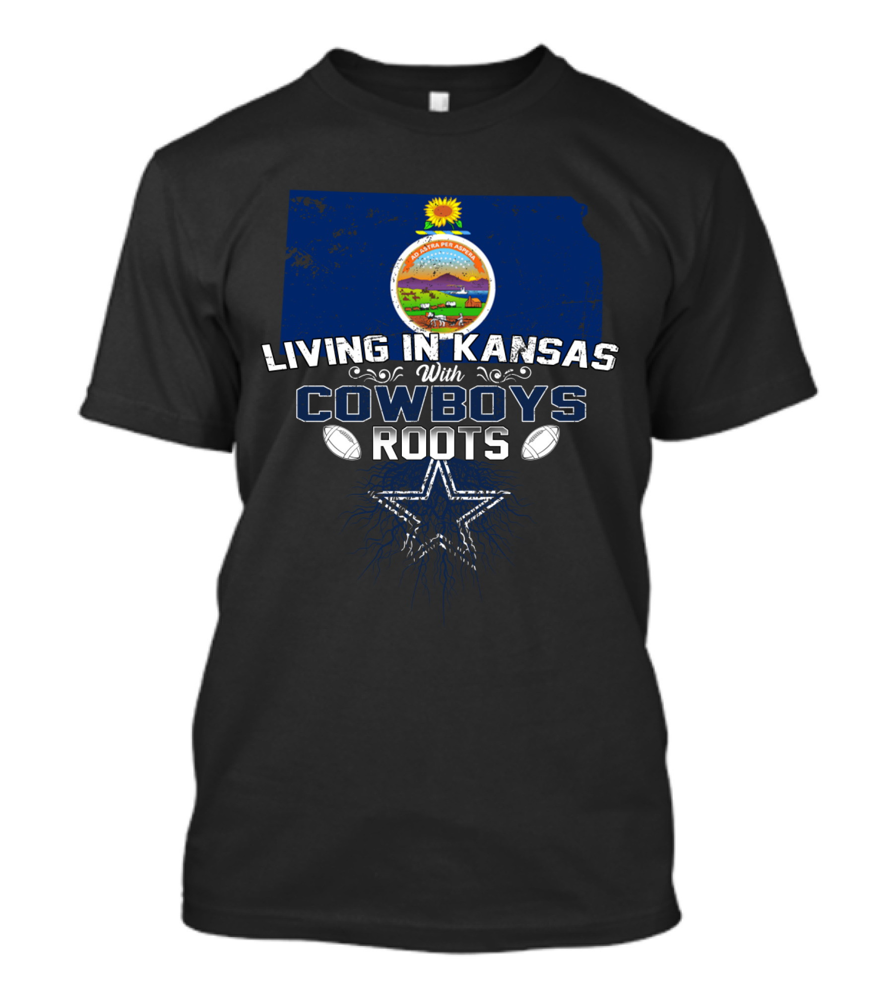 Living In Kansas With Cowboys Roots Kansas State Symbol Football Star T-Shirt