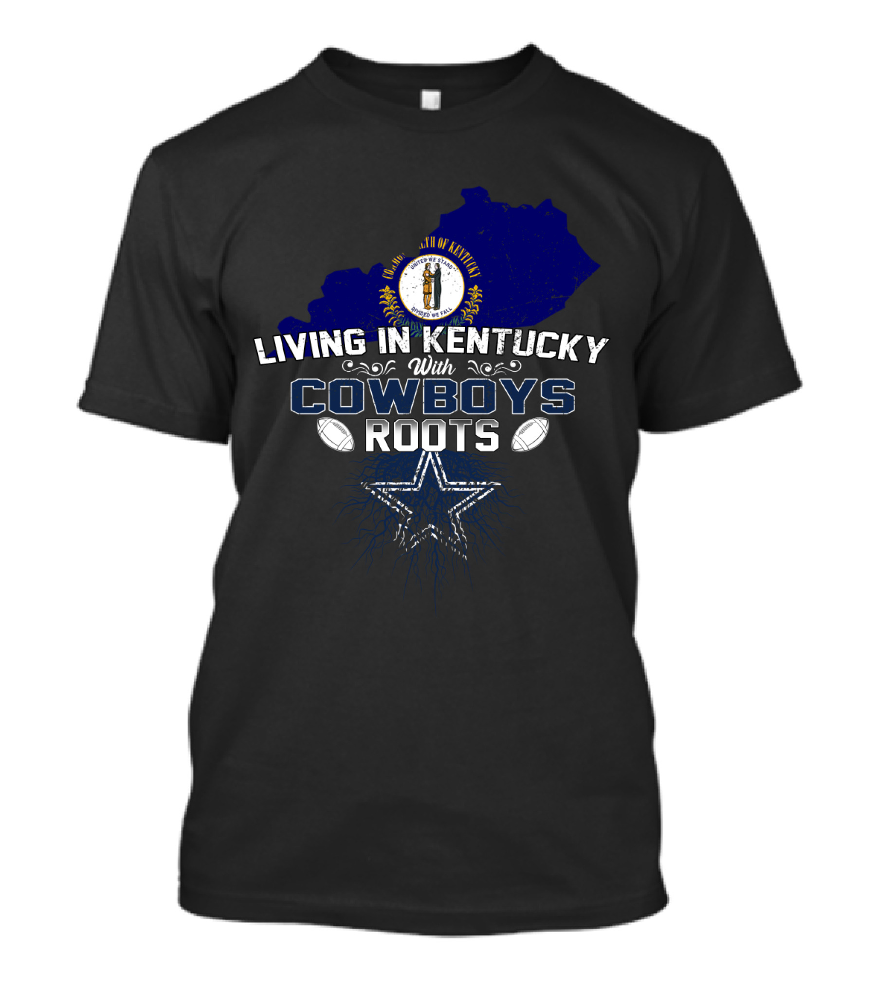 Living In Kentucky With Cowboys Roots State Seal And Star Soccer Football T-Shirt