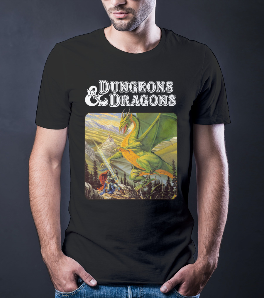 Dungeons And Dragons Knight Battling Green Dragon Scene T-Shirt