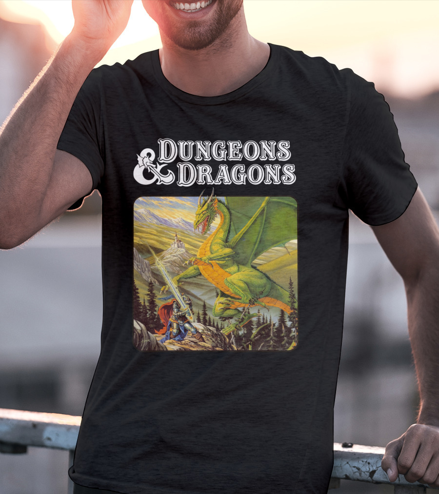 Dungeons And Dragons Knight Battling Green Dragon Scene T-Shirt