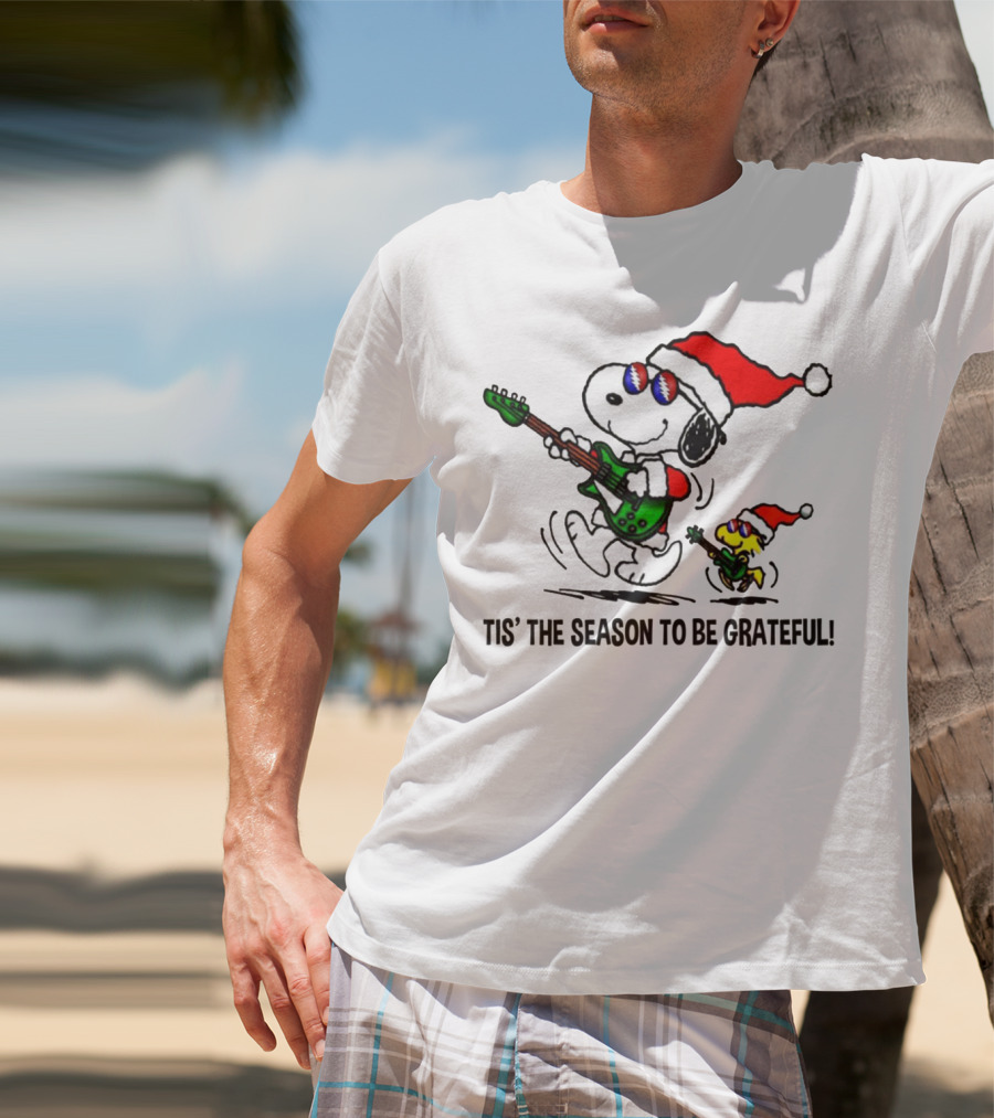 'Tis The Season To Be Grateful Snoopy Grateful Dead Santa Hat Guitar T-Shirt