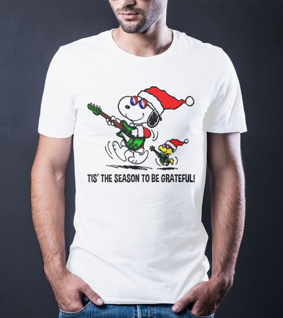 'Tis The Season To Be Grateful Snoopy Grateful Dead Santa Hat Guitar T-Shirt