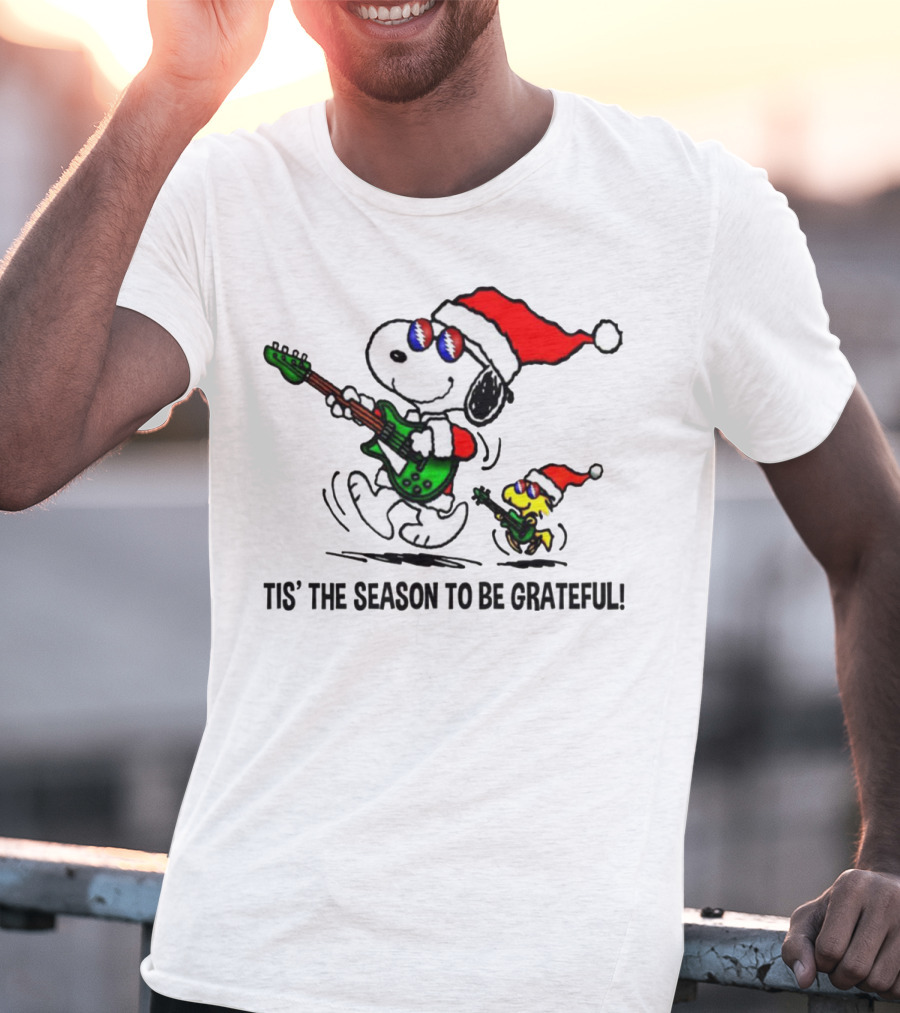 'Tis The Season To Be Grateful Snoopy Grateful Dead Santa Hat Guitar T-Shirt