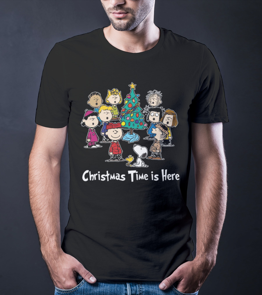 Christmas Time Is Here Peanuts Characters Gather Around The Festive Tree T-Shirt