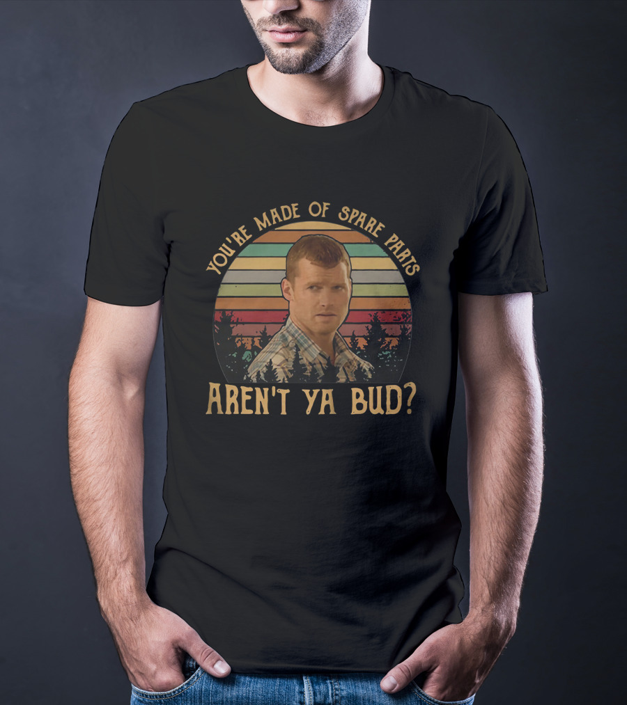 Letterkenny Wayne You're Made Of Spare Parts Aren't Ya Bud Retro Sunset Forest Background T-Shirt