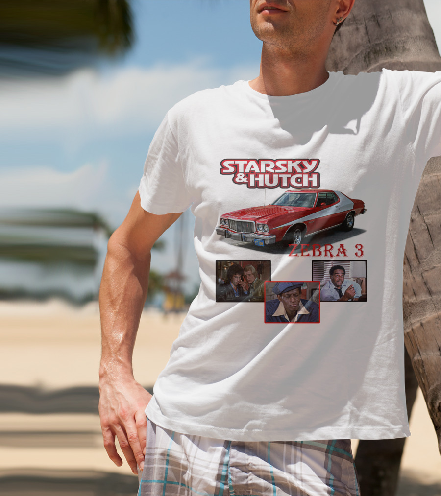Starsky And Hutch Zebra 3 Car And Characters T-Shirt