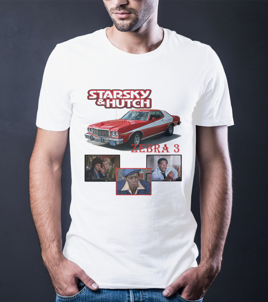 Starsky And Hutch Zebra 3 Car And Characters T-Shirt