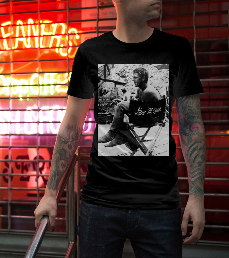 Steve McQueen Black And White Director's Chair Scene T-Shirt