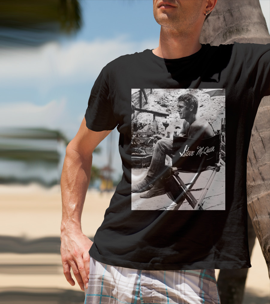 Steve McQueen Black And White Director's Chair Scene T-Shirt