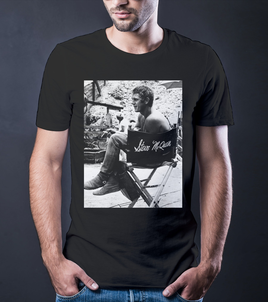 Steve McQueen Black And White Director's Chair Scene T-Shirt