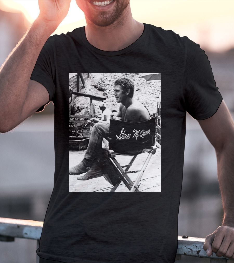 Steve McQueen Black And White Director's Chair Scene T-Shirt