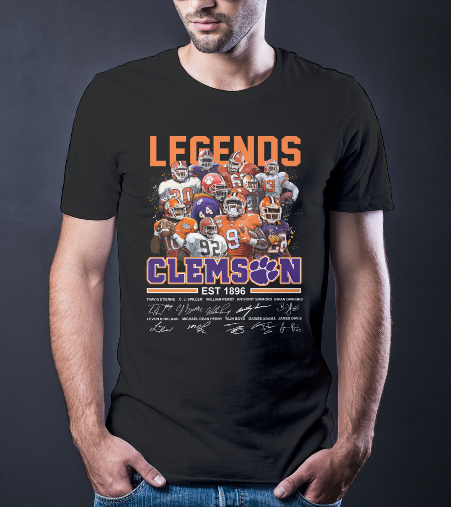 Clemson Legends EST 1896 Travis Etienne C.J. Spiller William Perry Anthony Simmons Brian Dawkins Levon Kirkland Michael Dean Perry Tajh Boyd Gaines Adams James Davis T-Shirt