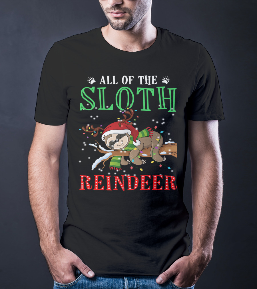 All Of The Sloth Reindeer Christmas Lights Holiday Pajama T-Shirt