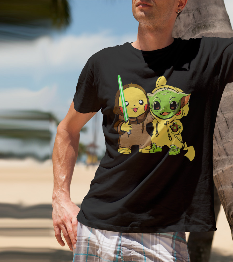 Baby Yoda Pikachu With Lightsaber Jedi Hoodie Duo T-Shirt
