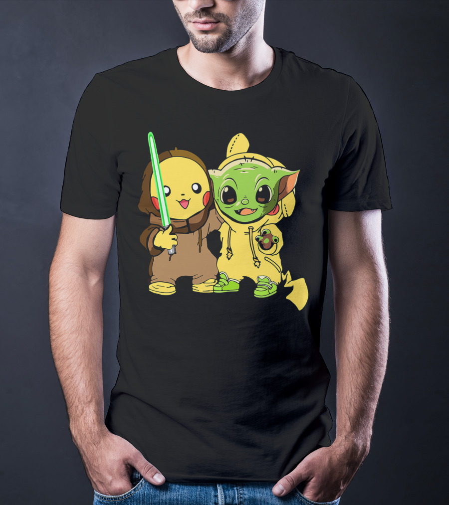 Baby Yoda Pikachu With Lightsaber Jedi Hoodie Duo T-Shirt