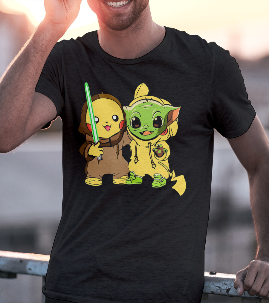Baby Yoda Pikachu With Lightsaber Jedi Hoodie Duo T-Shirt
