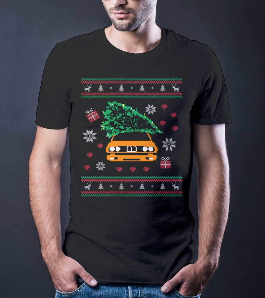 Orange Car With Christmas Tree Holiday T-Shirt