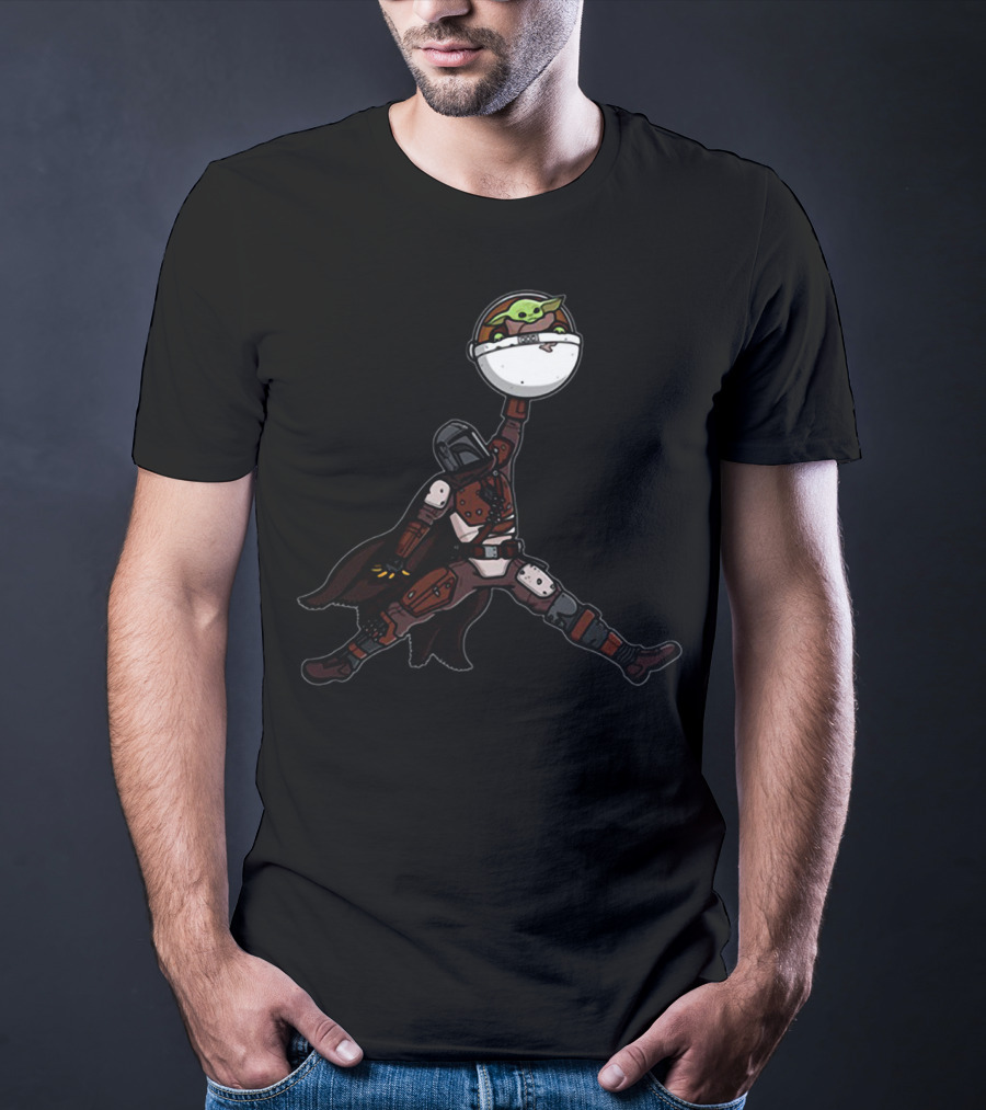 Air Arya Baby Yoda Mando Sitting Jumpman Icon Crossover T-Shirt
