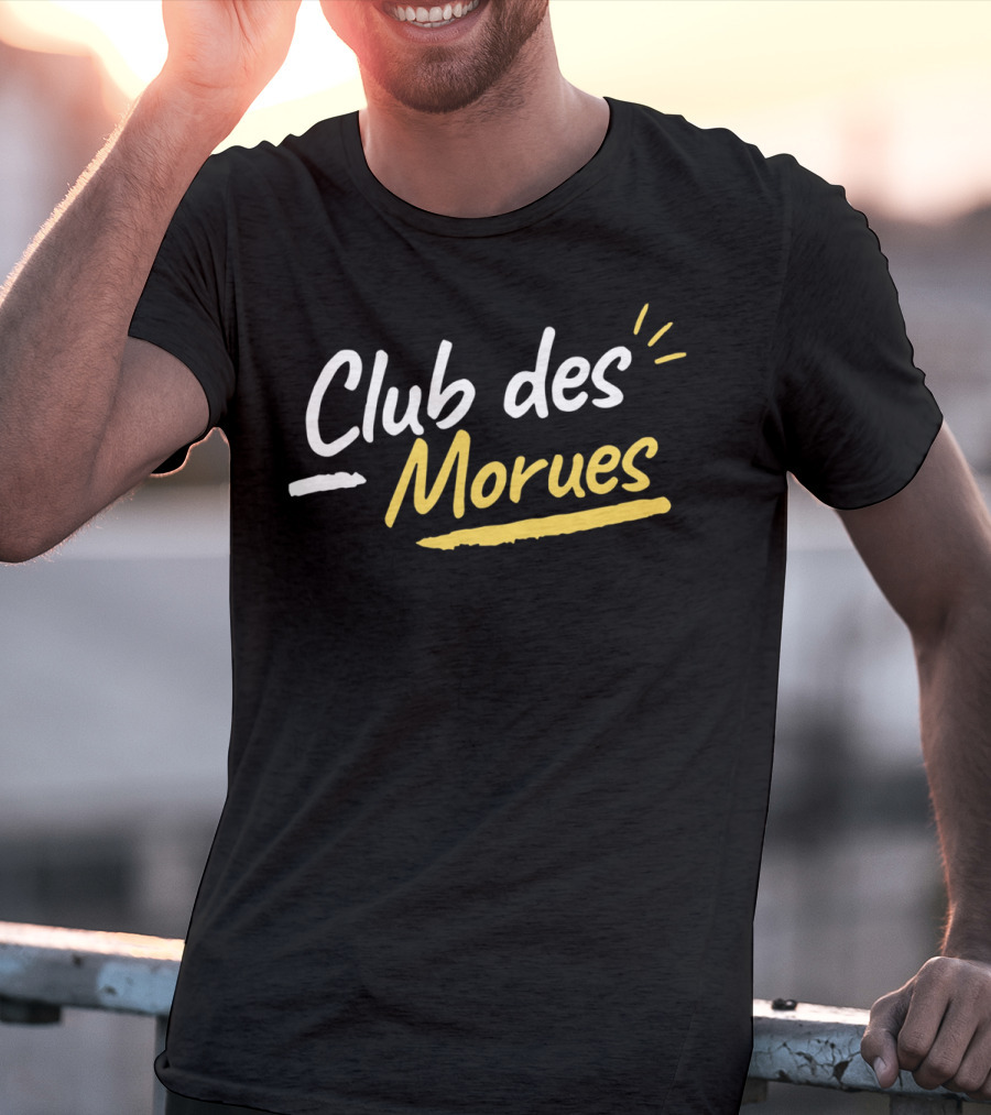 Club Des Morues Bold Yellow Brushstroke Text T-Shirt