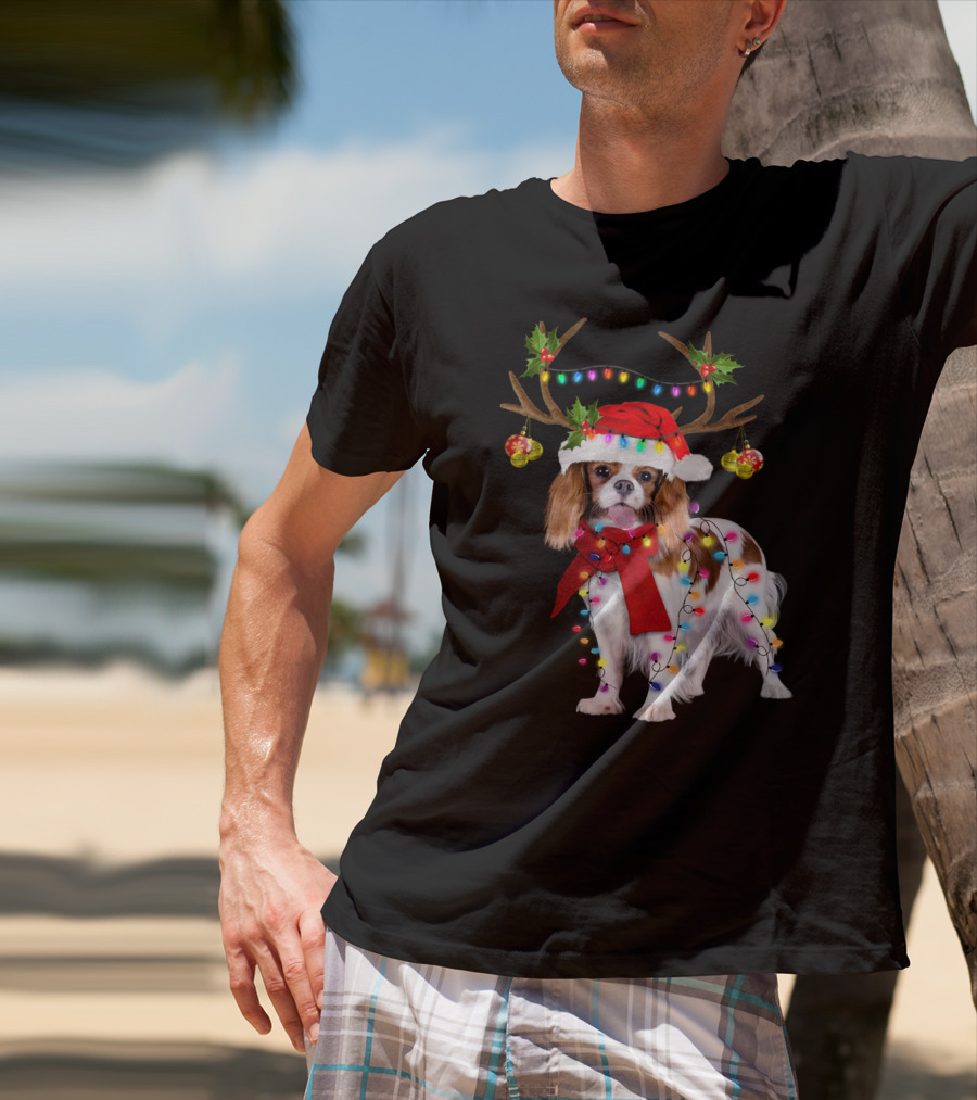 Cavalier King Charles Spaniel Christmas Reindeer Lights T-Shirt