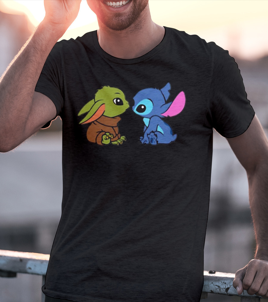 Baby Yoda And Baby Stitch Cute Characters Crossover T-Shirt