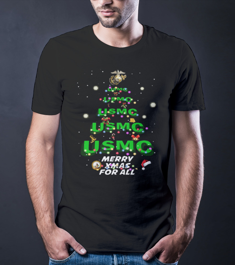 USMC Merry XMas For All Christmas Tree Ornaments Snowflakes T-Shirt