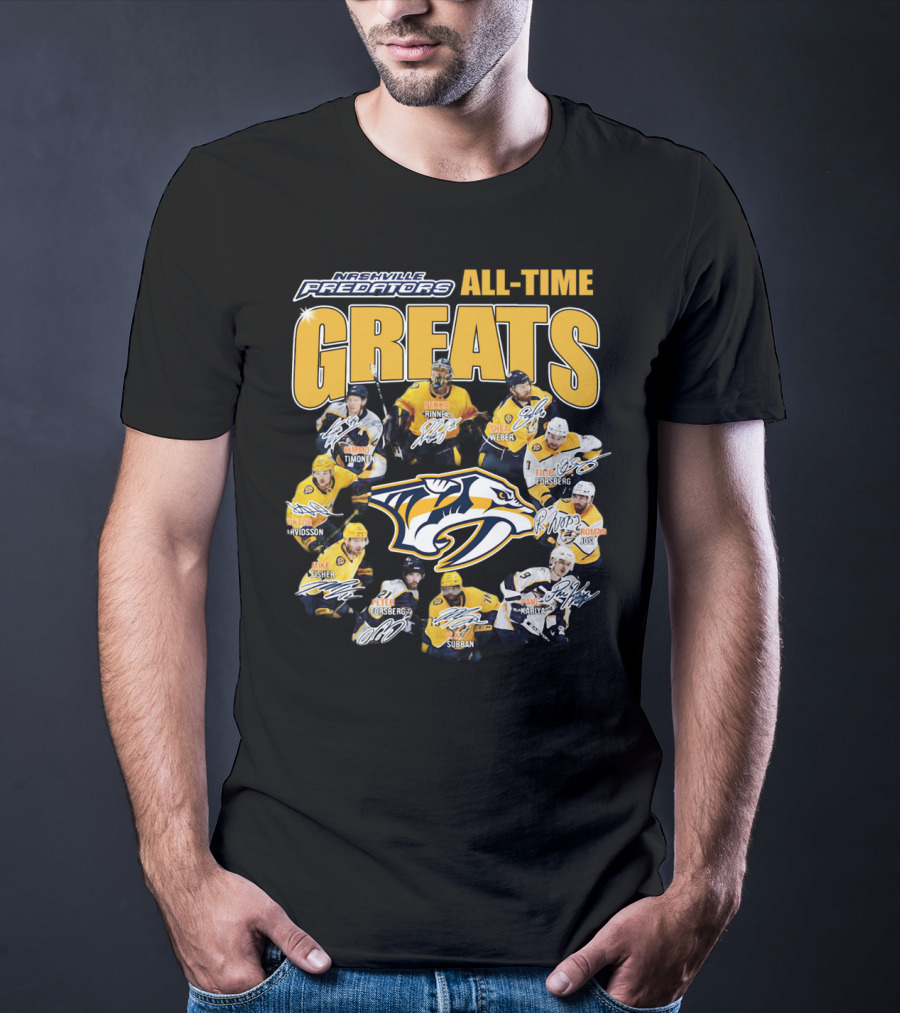 Nashville Predators All-Time Greats Signatures Rinne Weber Forsberg Subban Timonen Walker T-Shirt