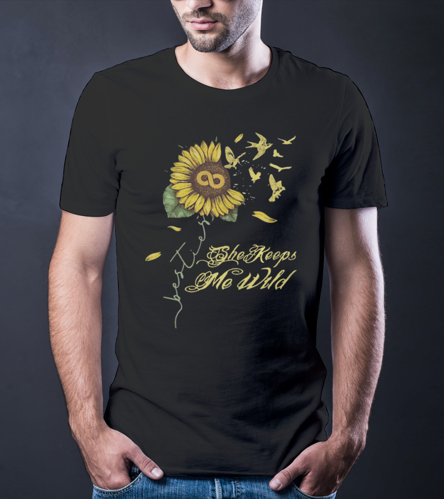 Sunflower She Keeps Me Wild Forever Fluttering Birds T-Shirt