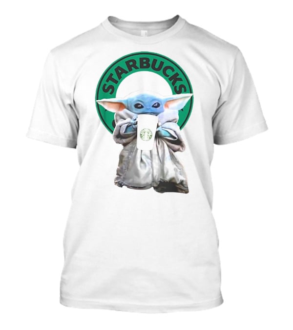 Star Wars Baby Yoda Holding Starbucks Coffee Cup T-Shirt