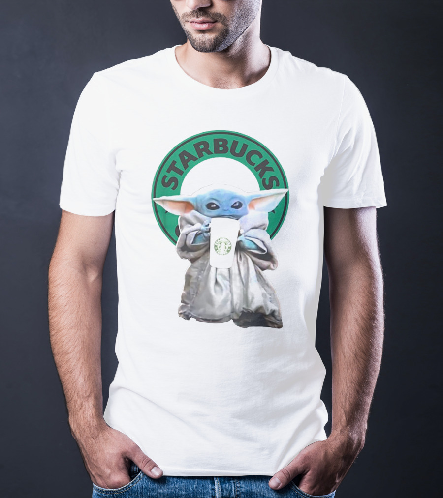 Star Wars Baby Yoda Holding Starbucks Coffee Cup T-Shirt