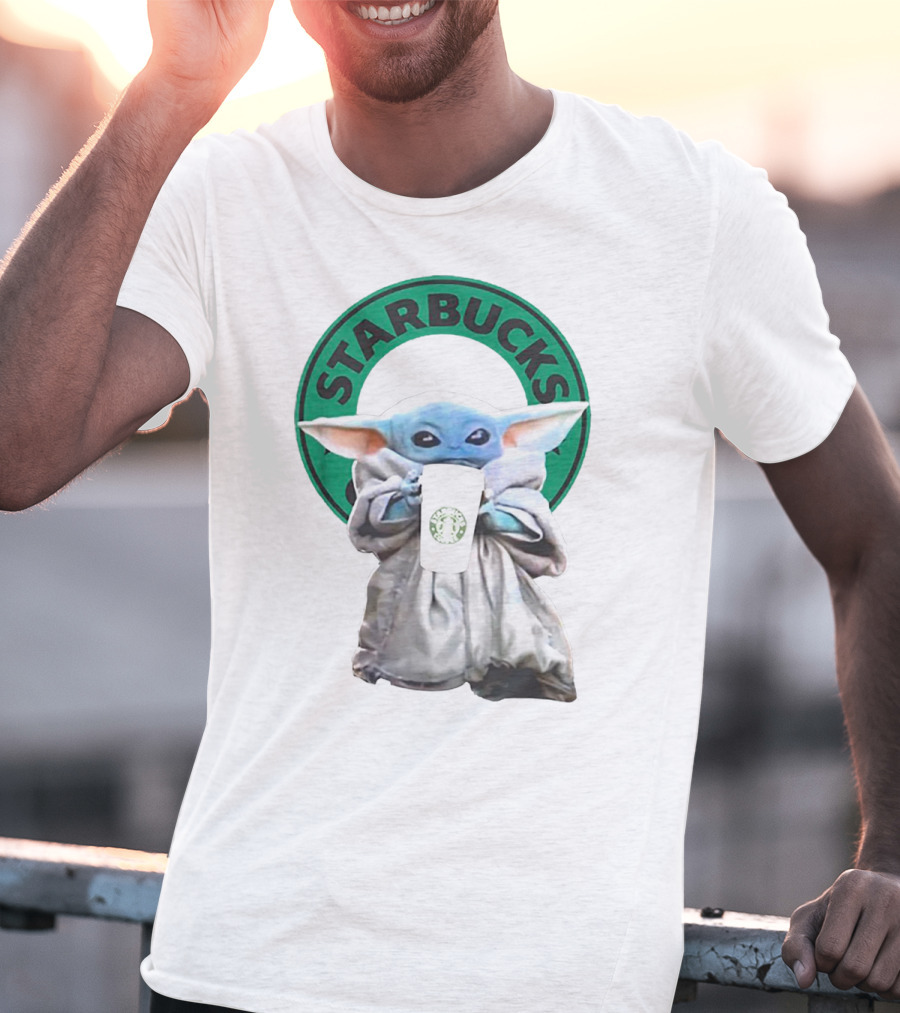 Star Wars Baby Yoda Holding Starbucks Coffee Cup T-Shirt