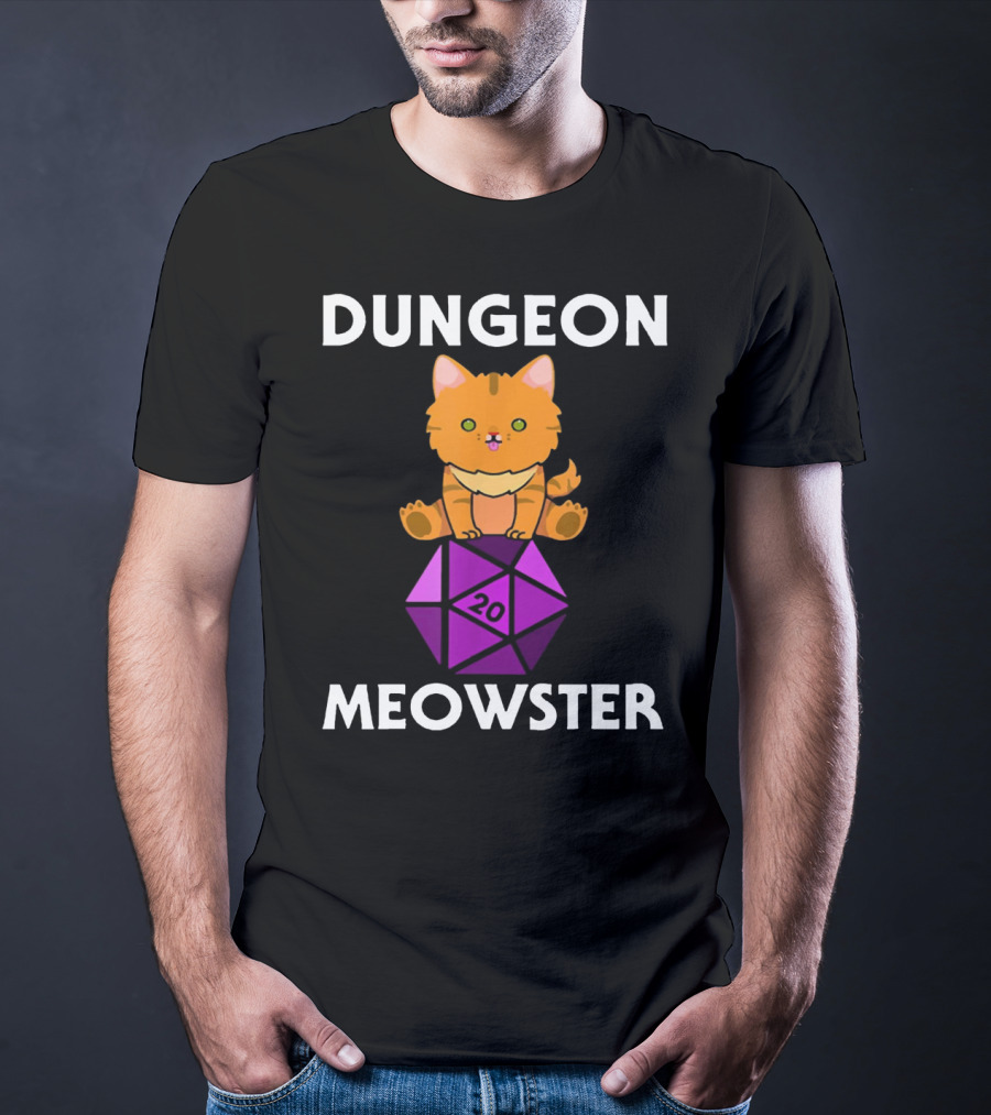 Dungeon Meowster Nerdy Cat With D20 Dice T-Shirt