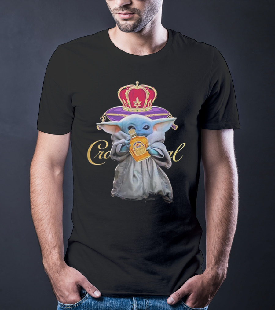 Baby Yoda With Crown Royal Bottle And Crown Icon Star Wars T-Shirt