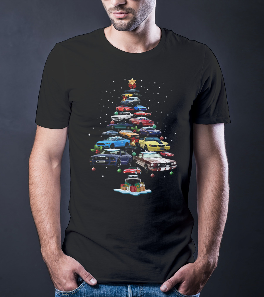 Mustang Christmas Tree With Iconic Cars And Festive Decorations T-Shirt