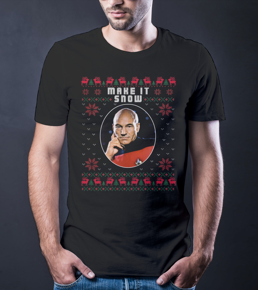 Star Trek Make It Snow Captain Picard Christmas T-Shirt