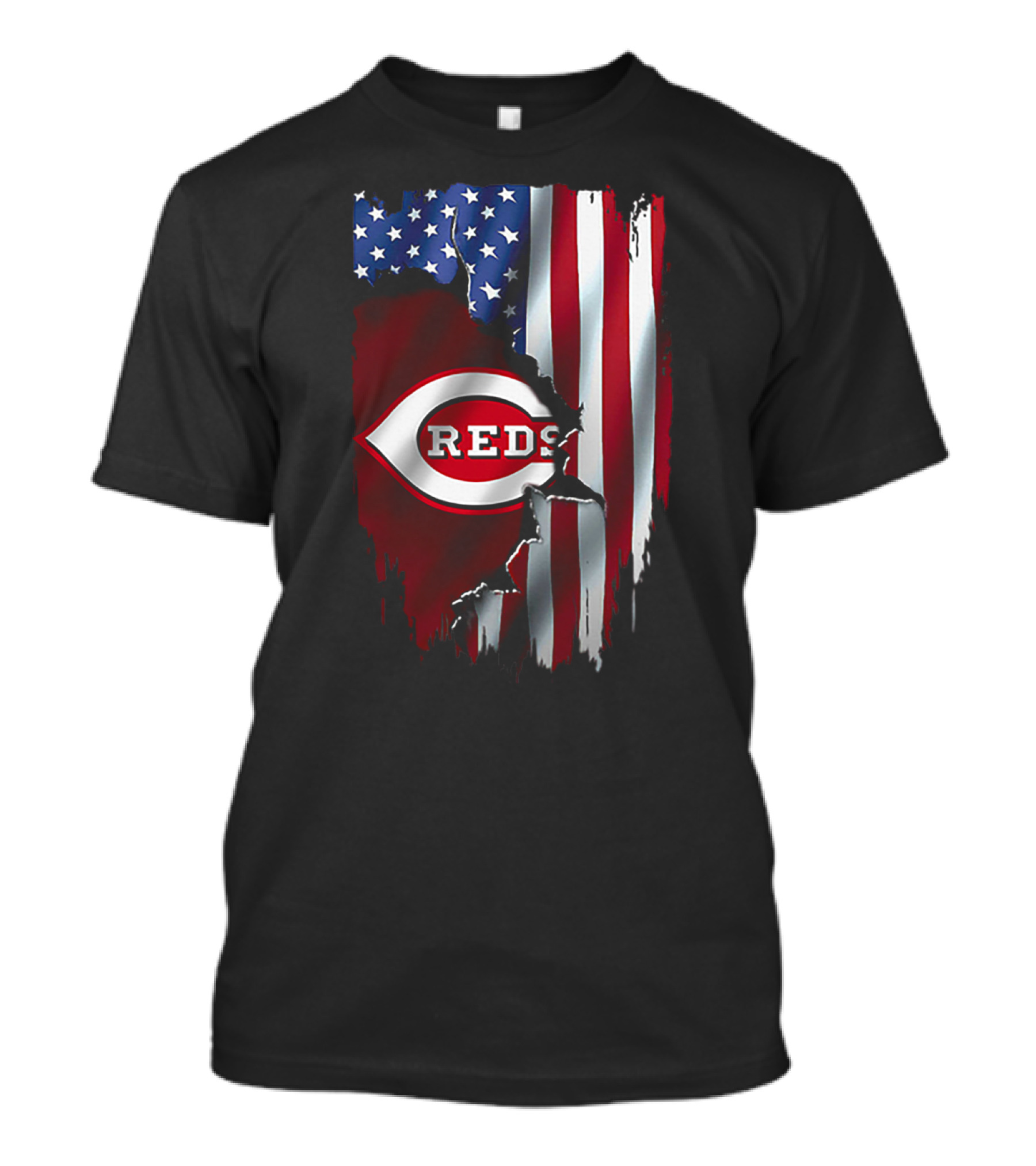 Cincinnati Reds American Flag Iconic Logo T-Shirt