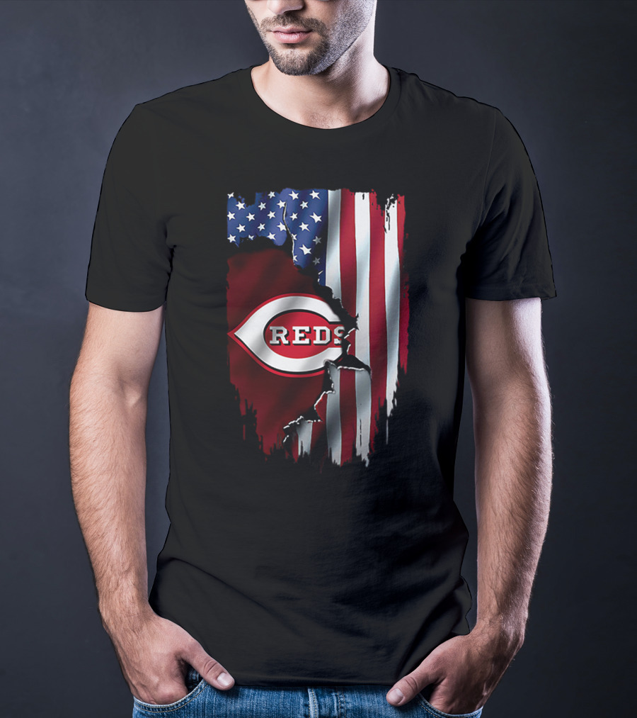 Cincinnati Reds American Flag Iconic Logo T-Shirt