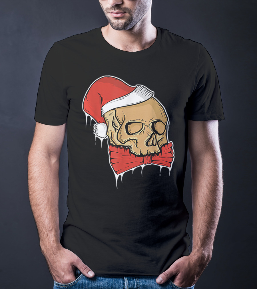 Vintage Skull Christmas Santa Hat Bow T-Shirt