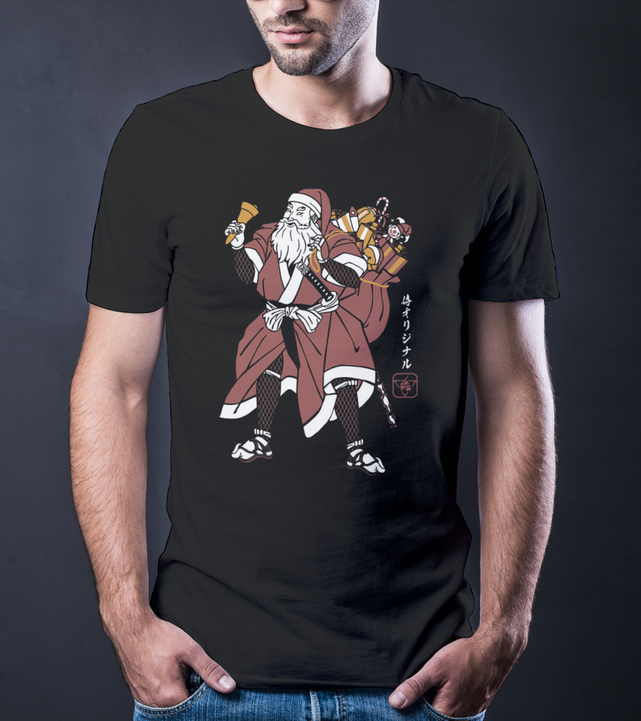 Samurai Santa Claus With Katana And Gift Bag T-Shirt