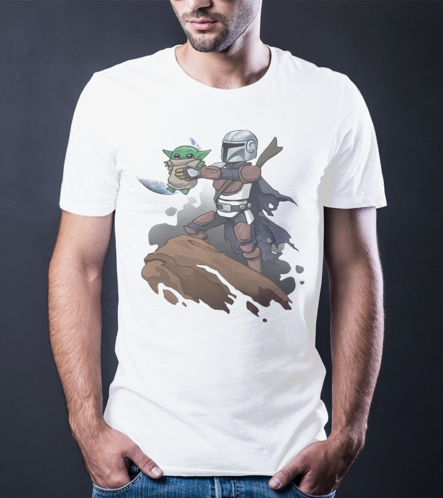 Baby Yoda The Manrorian Epic Rock Ledge Scene T-Shirt