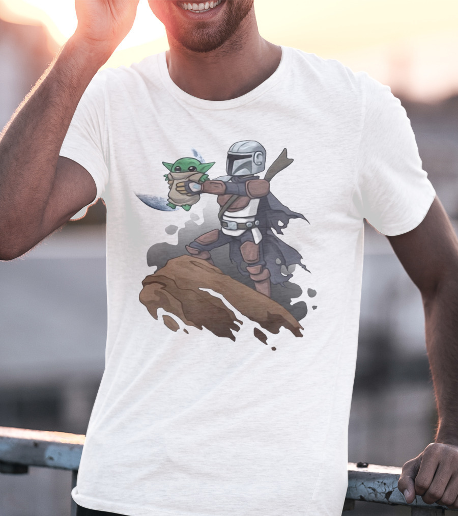 Baby Yoda The Manrorian Epic Rock Ledge Scene T-Shirt