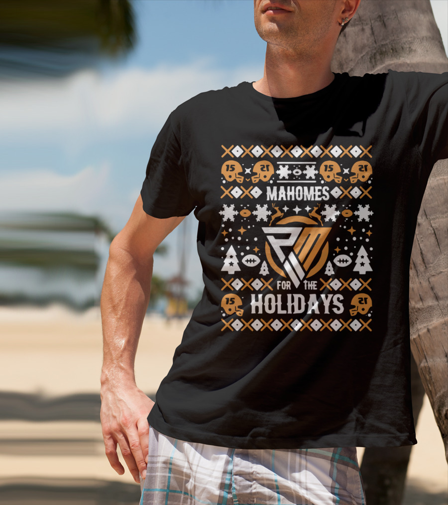 Mahomes For The Holidays PM Holiday Football Helmets Trees Snowflakes Reindeer 15 T-Shirt