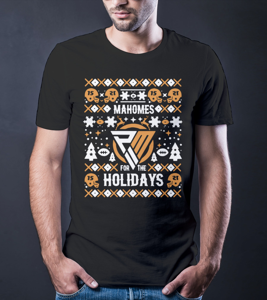 Mahomes For The Holidays PM Holiday Football Helmets Trees Snowflakes Reindeer 15 T-Shirt
